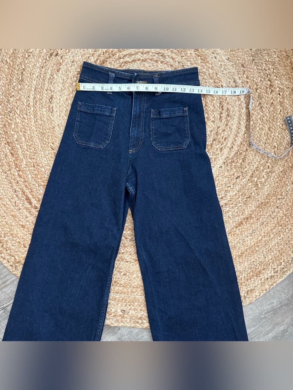 Zara dark blue denim jeans with contrast stitching